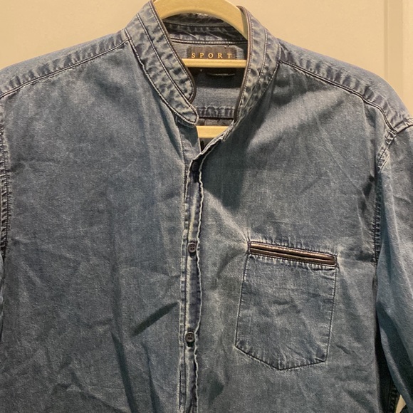 KOOPLES denim shirt with leather detailing - Picture 2 of 2